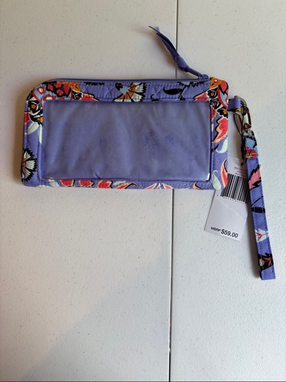 Vera Bradley Lavender Floral Wristlet Wallet with Clear ID Window